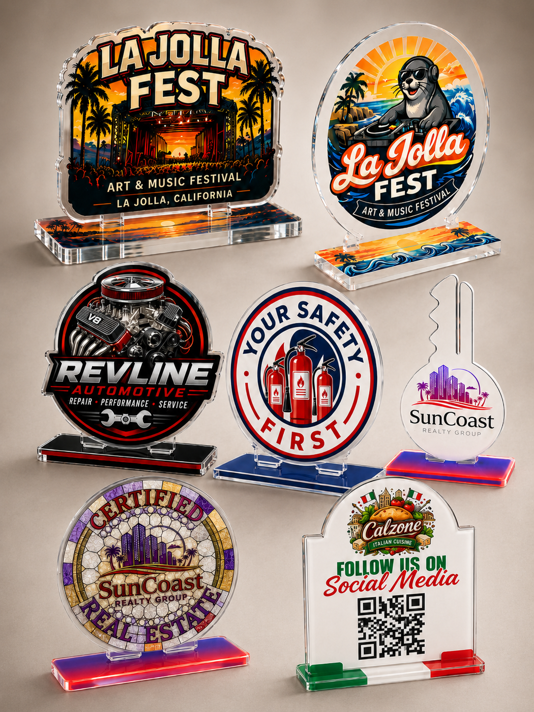Custom Acrylic Stand Ups for Desks, Shelves, Retail Displays, and Gifts