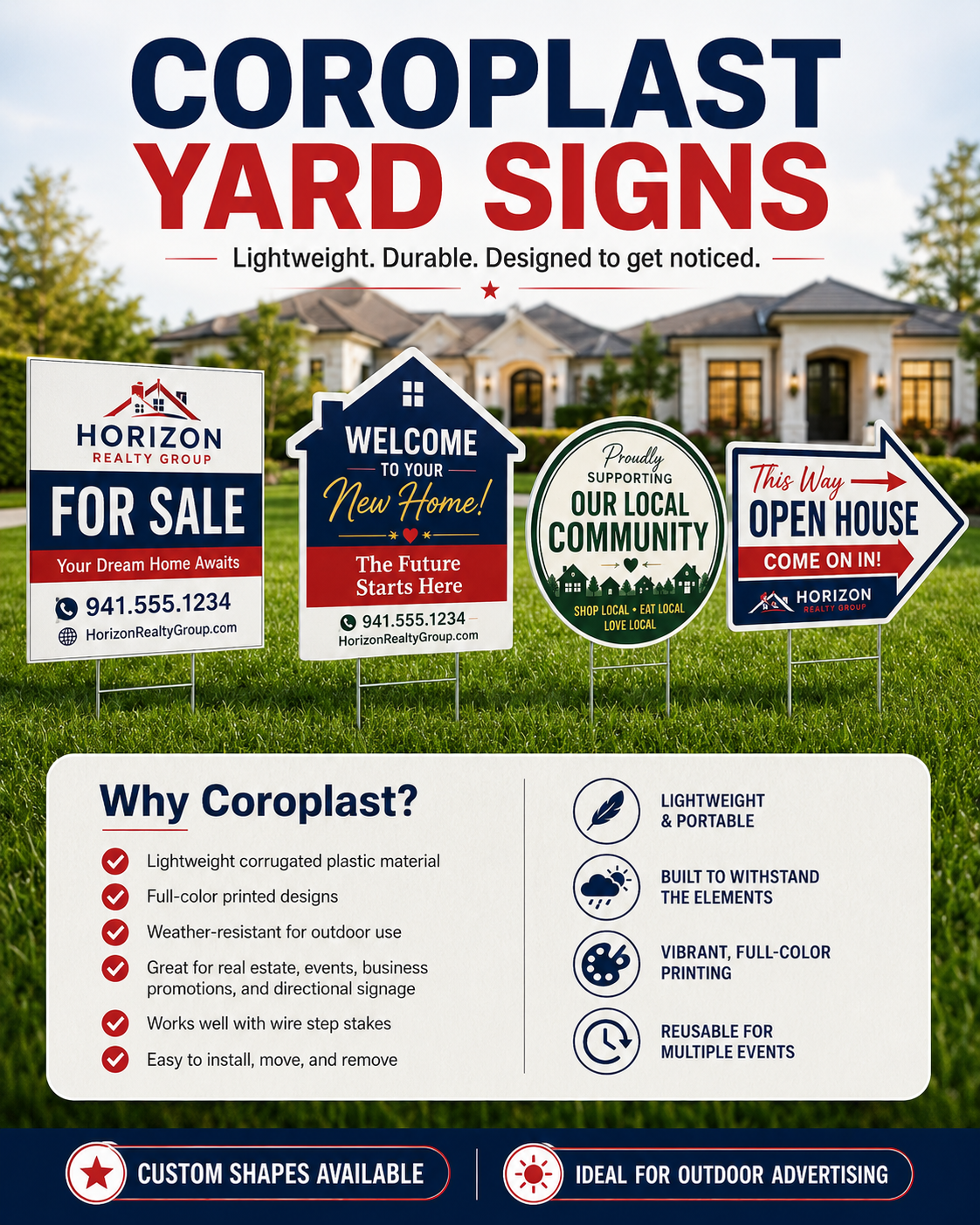 Custom Coroplast Yard Signs for Businesses, Events, Real Estate, and Promotions